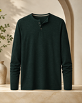 Dark Forest Green Textured Henley Full Sleeve T-Shirt