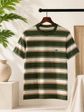 Olive Green Striped Crew Neck T-Shirt
